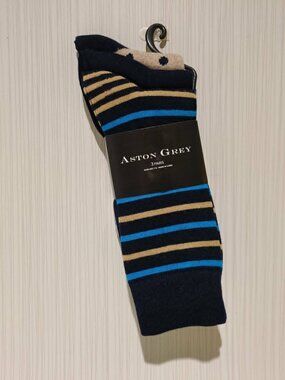 Aston Grey 3 Pair Socks for Men including Stripes, Dots & Navy